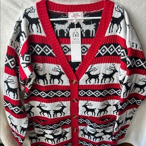 Vintage V28 brand Merry Christmas Red and Black Reindeer Sweater size XL NWT